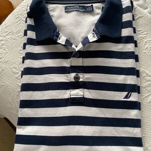 Nautica Navy and White Striped Polo Shirt